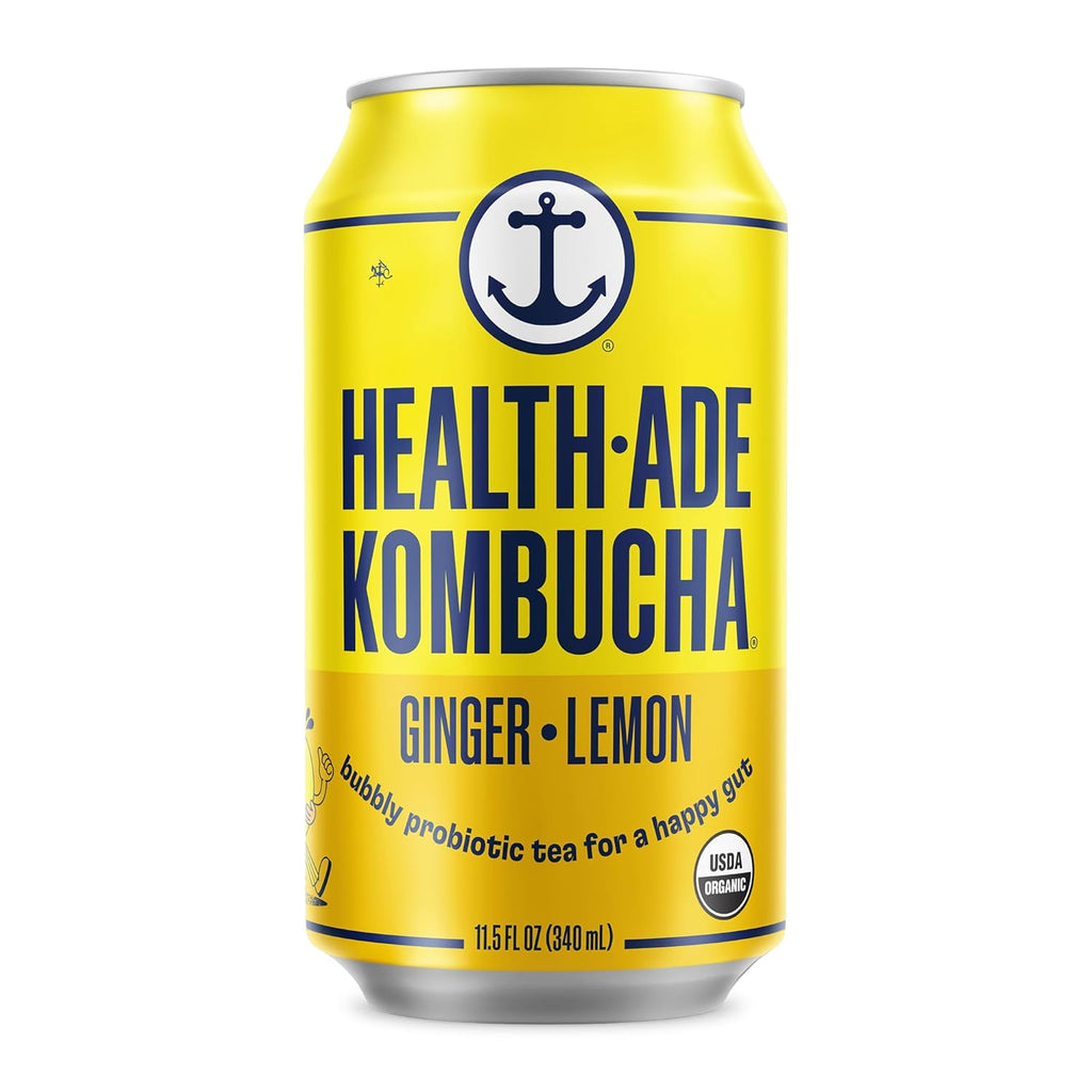 Health-Ade Ginger-Lemon Kombucha, Organic Drink, 12-Pack (11.5 Fl Oz Cans) - Fermented Tea with Probiotics, Detoxifying Acids, Supports Gut Health - Non-GMO, Vegan, Gluten-Free