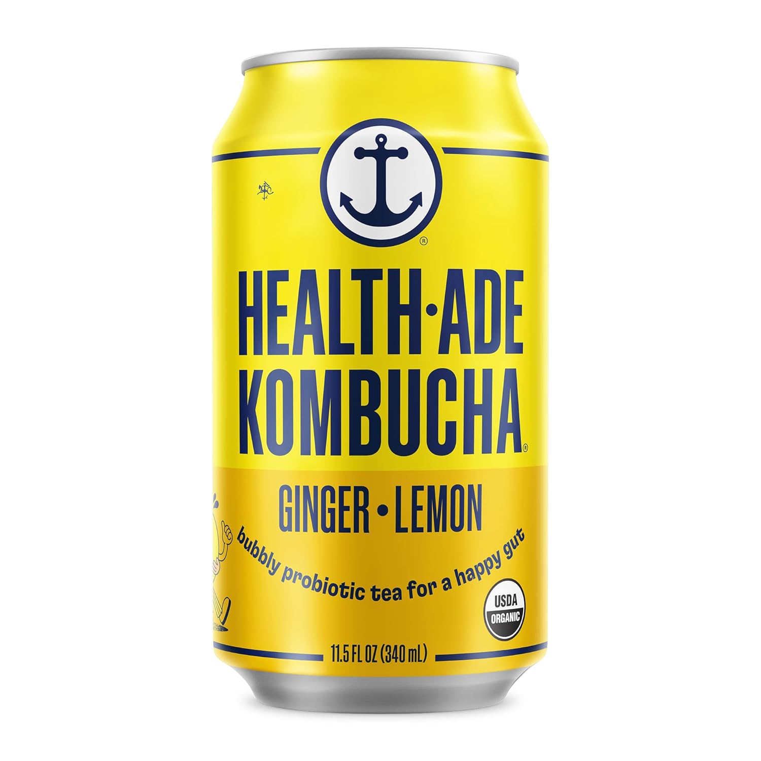 Health-Ade Ginger-Lemon Kombucha, Organic Drink, 12-Pack (11.5 Fl Oz Cans) - Fermented Tea with Probiotics, Detoxifying Acids, Supports Gut Health - Non-GMO, Vegan, Gluten-Free