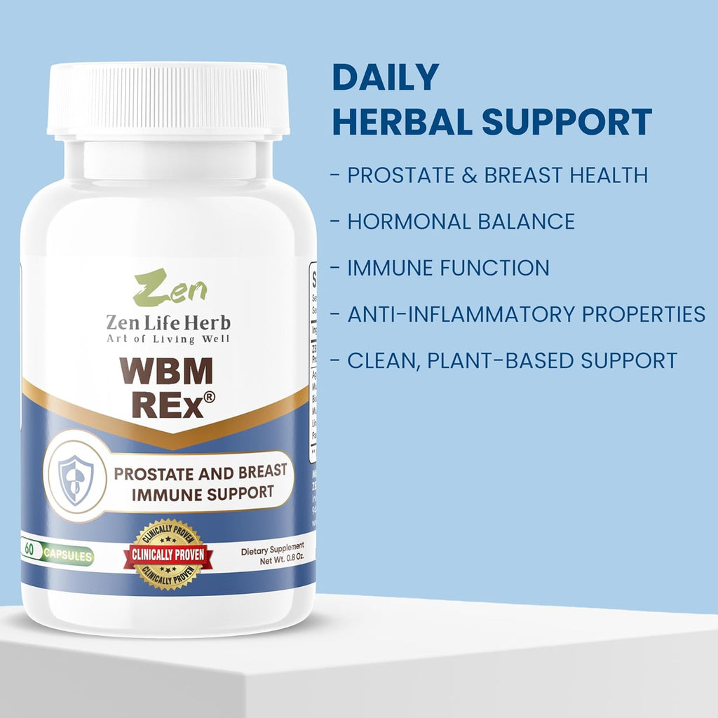 WBM REx White Button Mushrooms Ginseng Plus Clinically Proven Advanced Immune Support for Prostate and Breast Health Supplement (60 Capsules)