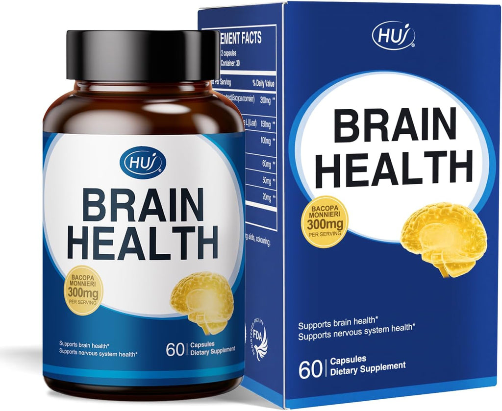 HUJ Brain Health - Brain Supplements for Memory and Focus - Brain & Nervous System Health Support with Bacopa, Phosphatidylserine, Ginkgo Biloba, Rosemary, Walnut Peptide, Nervonic Acid - 60 Capsules