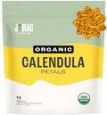J Mac Botanicals, Organic Calendula Petals (4 oz) edible dried flowers, pairs well with rose petal for ice cubes, cooking, beverages, and bath bombs