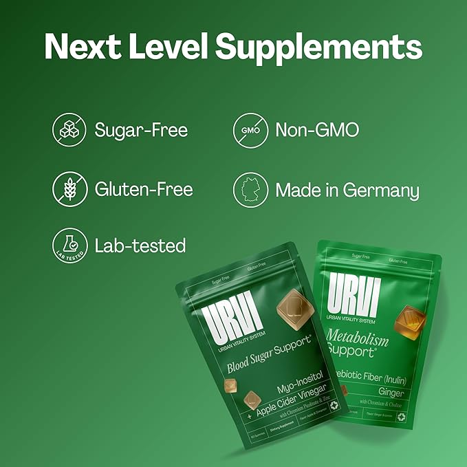 URVI® Metabolism & Blood Sugar Support Bundle – ACV, Inositol, Inulin Fiber, Ginger Extract, Chromium & Choline – Sugar-Free Gummies for Metabolic Balance, Energy & Digestive Support – 2 x 60 Gummies