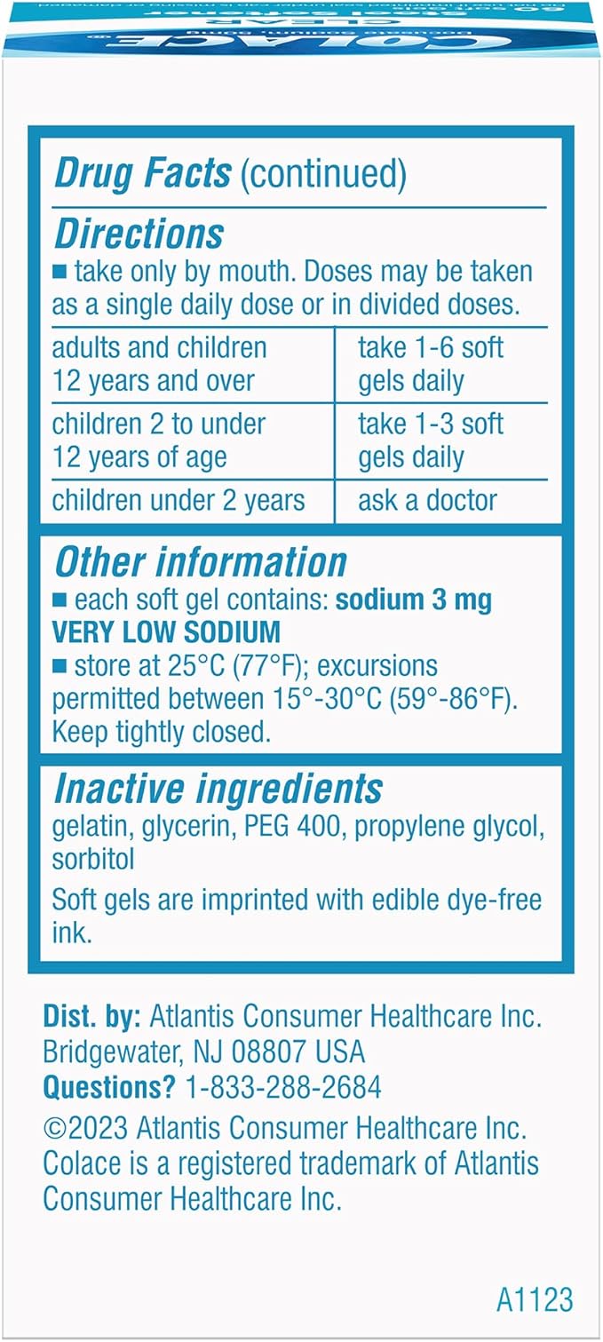 Colace Clear Stool Softener for Gentle Effective Constipation Relief, #1 Doctor Recommended Stool Softener Brand, Dye Free, 50 mg Docusate Capsules, 60 Count