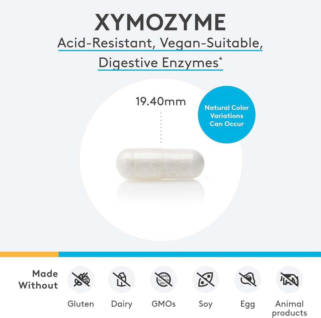 XYMOGEN XymoZyme - Digestive Enzymes for Women and Men with Protease & Bromelain - Acid Resistant, Vegan Digestive Enzymes for Gut Health & Bloating Relief (60 Capsules)