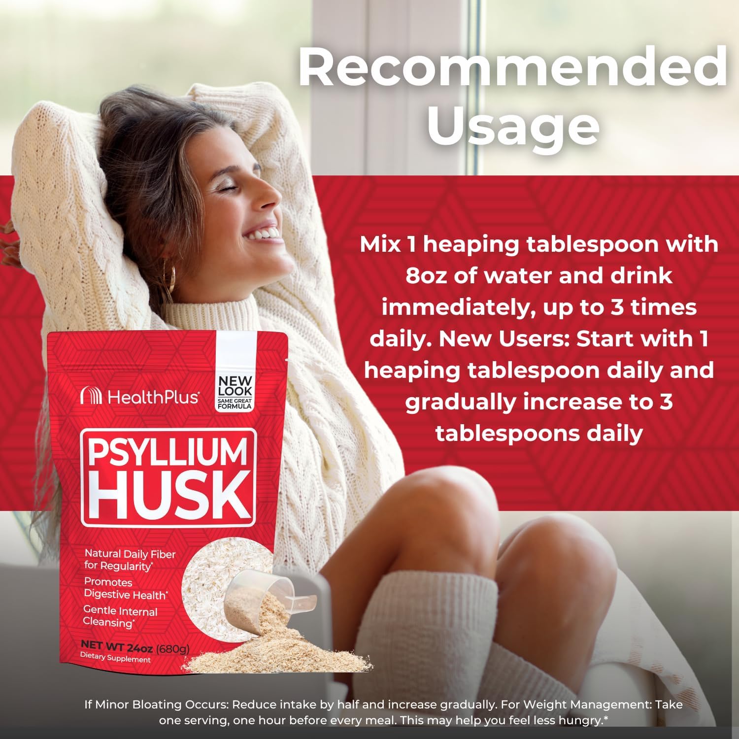 Health Plus, Psyllium Husk, 24 oz, 96 Servings - Natural Detox, Daily Dietary Fiber Supplement, Constipation Relief, Gentle Gut Cleanse, Keto Baking