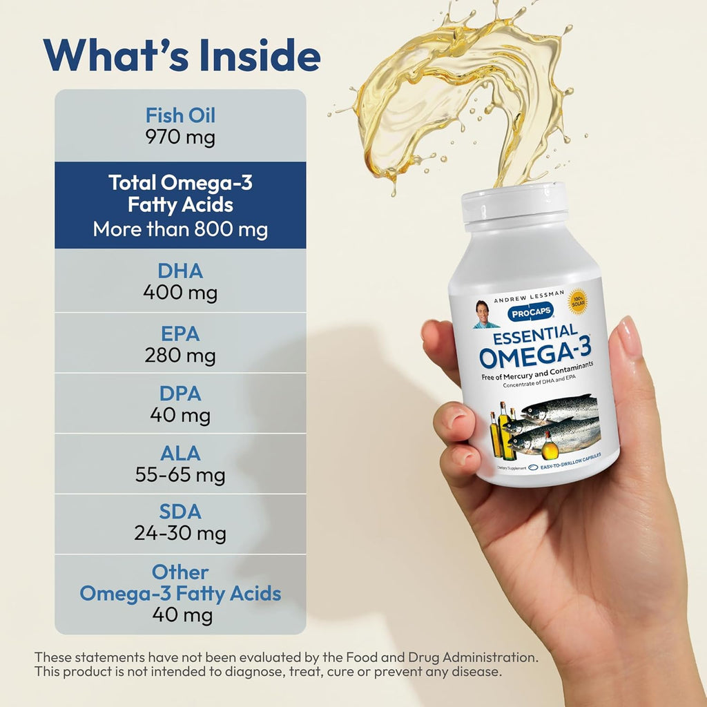 ANDREW LESSMAN Essential Omega-3 Unflavored - 60 Softgels - Ultra-Pure, High Potency Omega-3 Oils. High DHA, No Stomach Upset, No Contaminants, No Mercury. Small Easy to Swallow Softgels