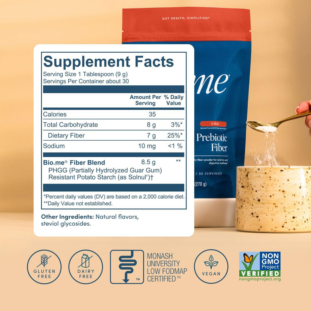 Daily Prebiotic Fiber (Chai) - Fiber Supplement Powder for Digestive Health & Gut Health - Fiber Powder Prebiotics, Non-GMO, Gluten & Sugar Free Soluble Fibre Supplements-30 Servings