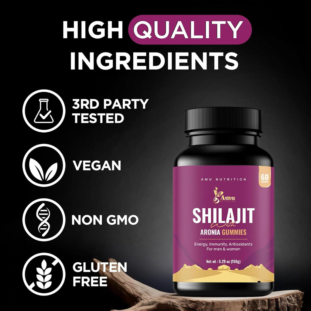 Shilajit Gummies for Men & Women with Aronia Berries (60 Count (Pack of 1), Aronia Berries)