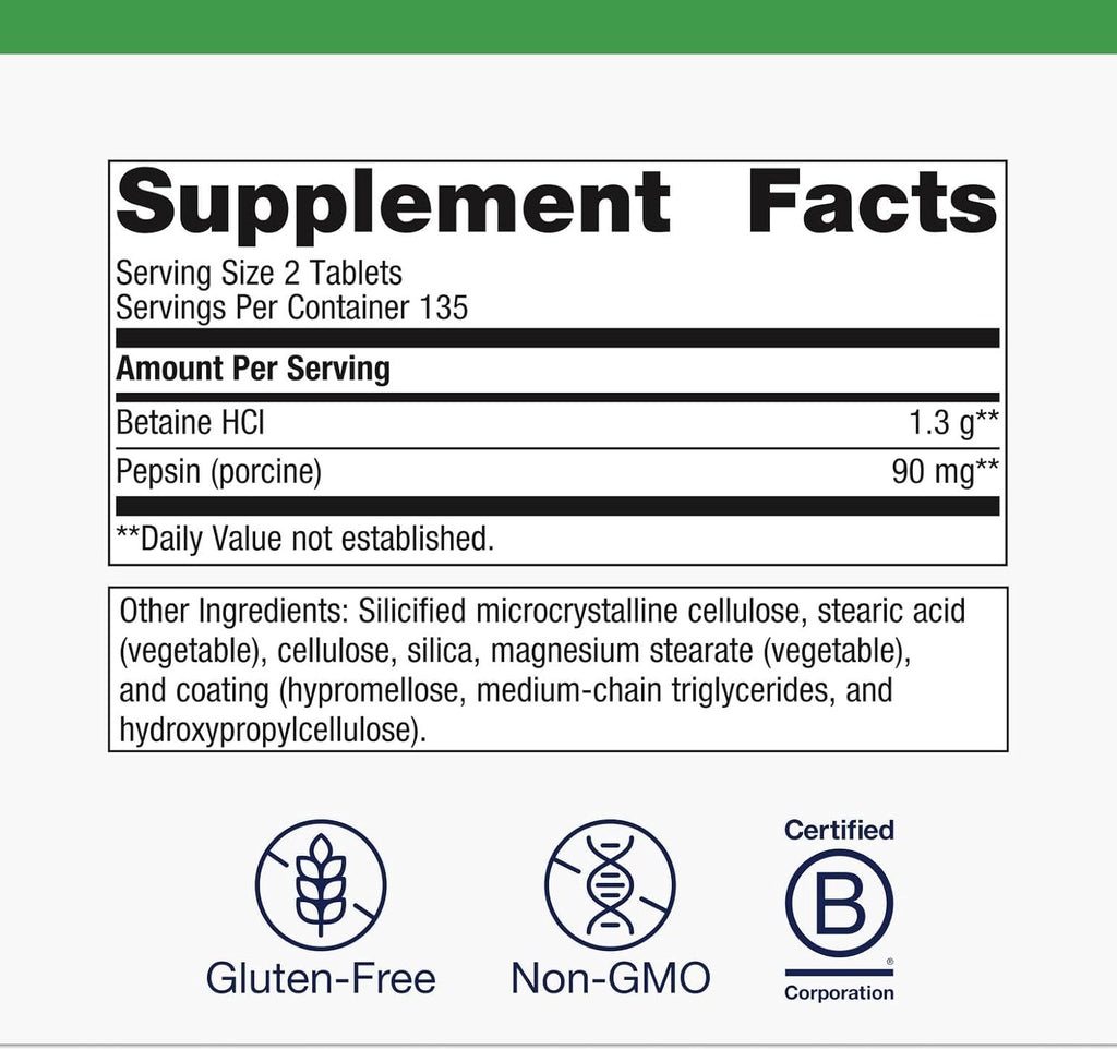 Metagenics SpectraZyme Betaine HCI + Pepsin - Supports Stomach Health & Aids in Digestion* - with Betaine HCl & Pepsin - Proteolytic Digestive Enzyme* - Non-GMO - 135 Servings - 270 Tablets