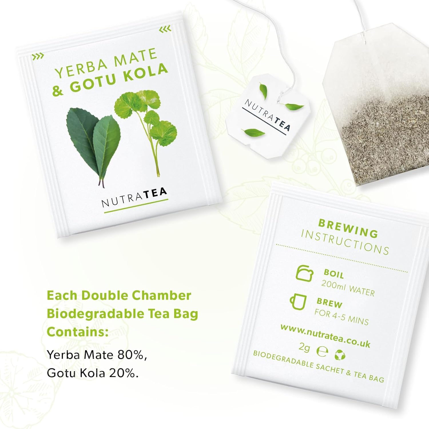 Nutra Tea - Moringa Leaf & Ashwagandha – Moringa Tea Bags, Ashwagandha Tea Bags - For Mood Support and Stress Relief - 40 Individually Wrapped Bags - Herbal Infusion (2 Pack)