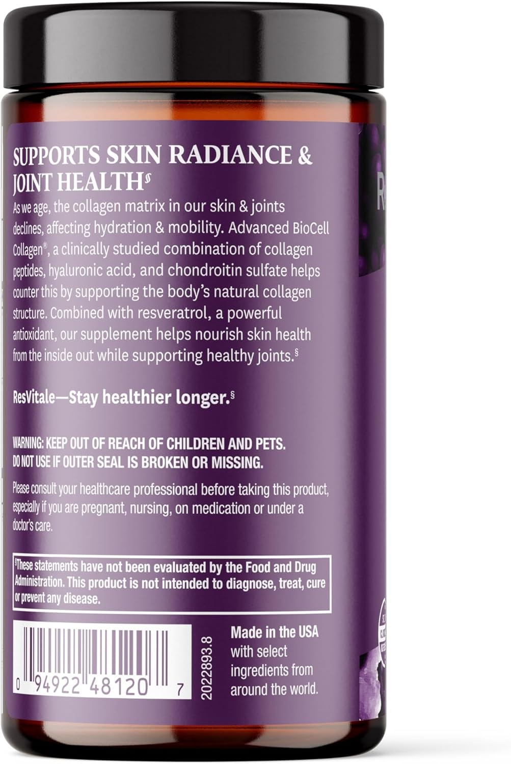 ResVitále Collagen Enhance - Beauty Supplement with Hyaluronic Acid & Resveratrol - 60 Capsules