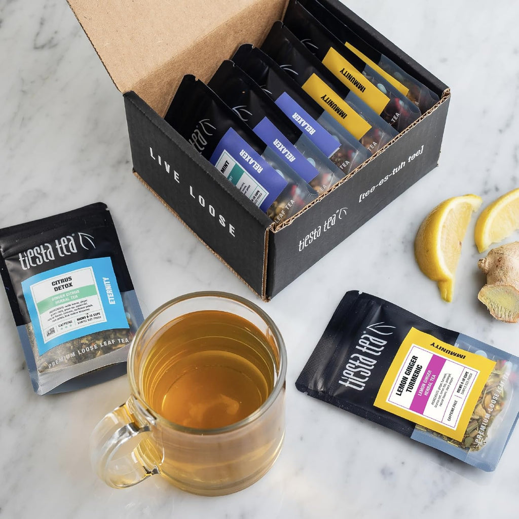 Tiesta Tea - Wellness Tea Sampler Dry Flight Set, Loose Leaf, High to No Caffeine, Makes Hot & Iced, Assorted Brew Sets with Herbal, Chai, Fruit Drinks & More, 8 Resealable Sample Pouches