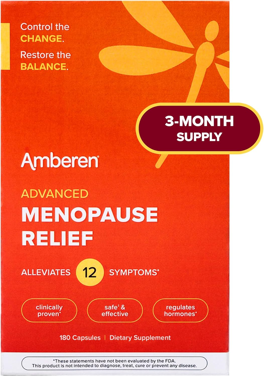 Amberen Menopause Supplements for Women, 180 Capsules, Clinically Shown to Help Support Hormone Balance, Multi-Symptom Relief from Hot Flashes, Night Sweats, Mood Swings & Low Energy