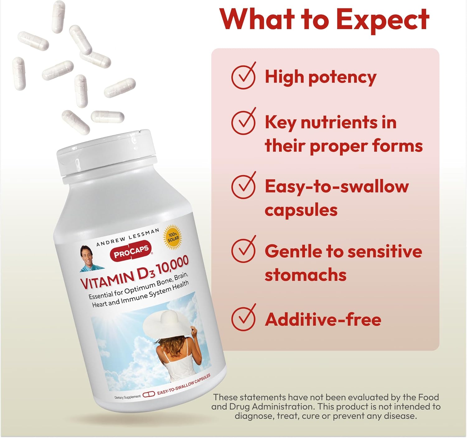 ANDREW LESSMAN Vitamin D3 10,000 IU 180 Capsules - High Potency, Essential for Calcium Absorption, Supports Bone Health, Healthy Muscle Function, Immune System, More. Small Easy to Swallow Capsules
