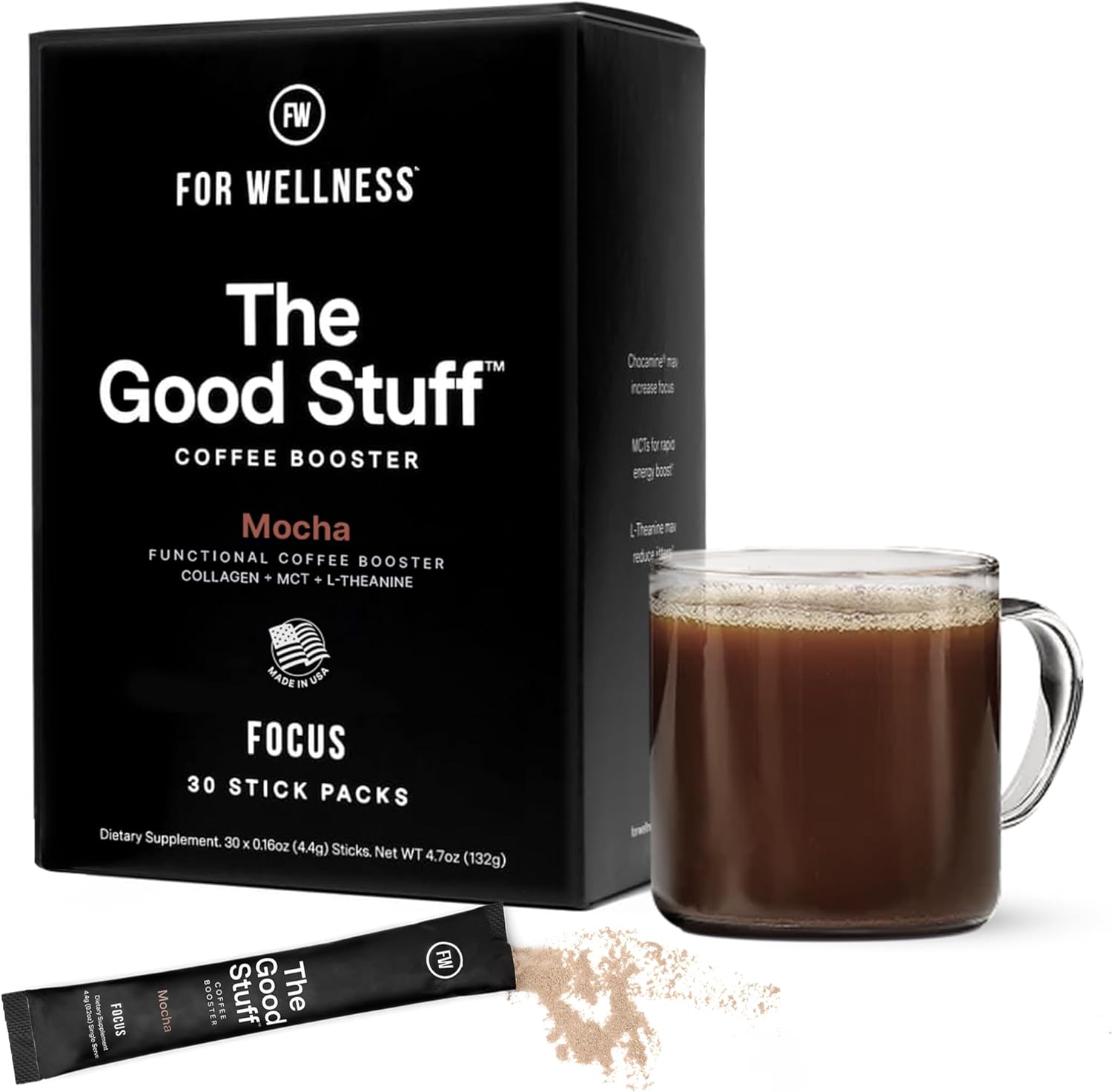 For Wellness The Good Stuff Focus – Mocha Coffee Booster | Nootropic Collagen Creamer with MCTs for Focus, Energy & Wellness | Non-Dairy, Keto-Friendly, 30 Servings