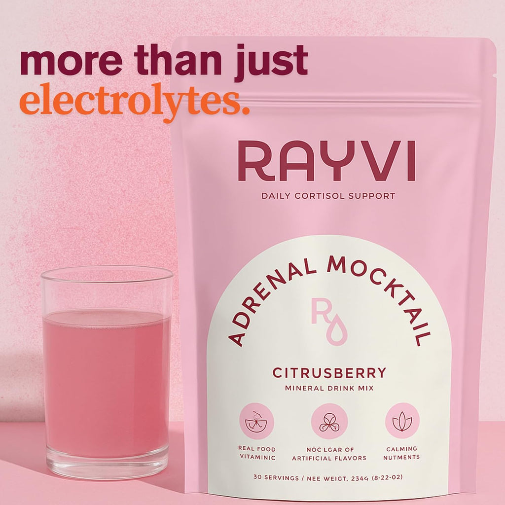 Rayvi Adrenal Mocktail Electrolytes Powder (Citrus Berry Flavor) | Zero Sugar Electrolytes Drink Mix for Energy & Wellness | Acerola Vitamin C Powder with Magnesium & Minerals | No Artificial Flavors