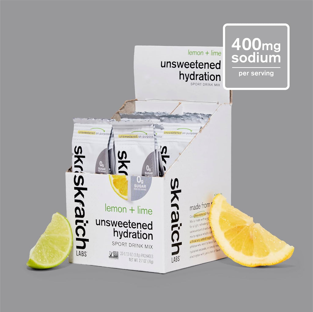 Skratch Labs Unsweetened Hydration Sport Drink Mix | Sugar Free | Electrolytes Booster | Lemon + Lime - 20 Servings | Non-GMO, Vegan, Kosher, Keto, Paleo