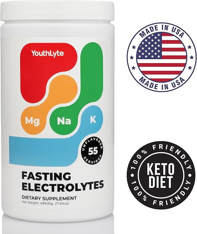 Fasting Electrolytes, 55 Servings, Sugar Free, Keto Friendly, with Magnesium, Sodium, Potassium, Unflavored