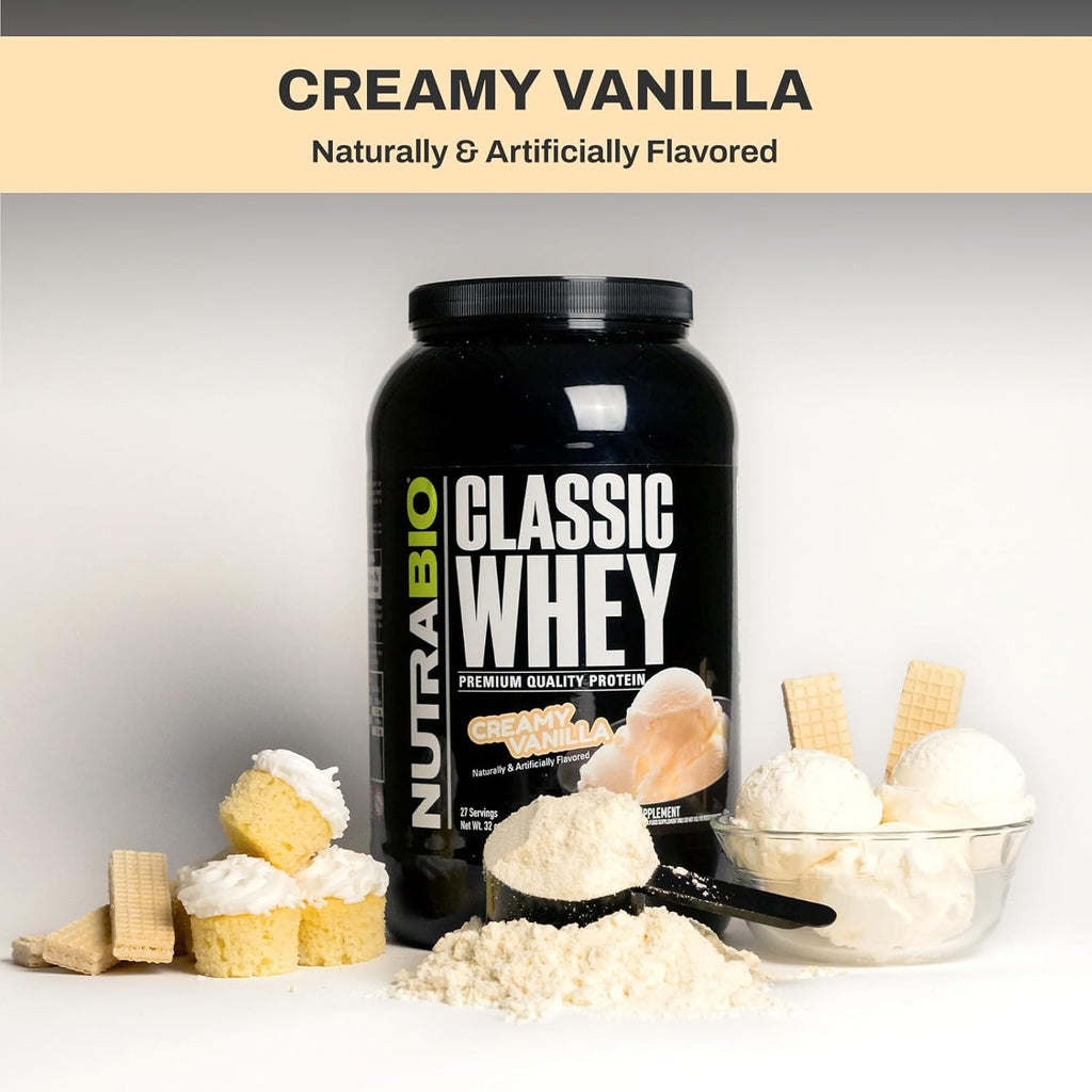 NutraBio Classic Whey Protein Powder- 25G of Protein Per Scoop - Full-Spectrum Amino Acid Profile - No Fillers, Artificial Colors, Preservatives - Low Glycemic Index - Creamy Vanilla, 2 Pounds