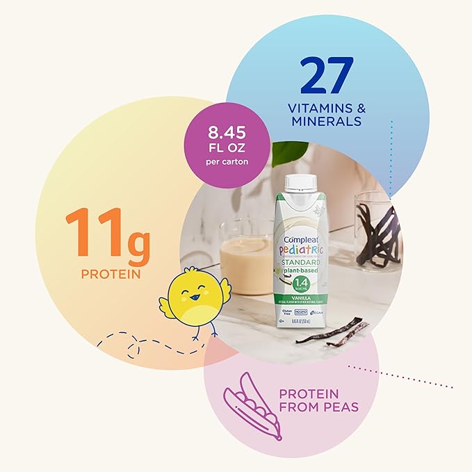 Compleat Pediatric Standard 1.4mL, Plant Based Nutritionally Complete Shake, Tube Feeding Formula, Vanilla Flavor, 24 Pack