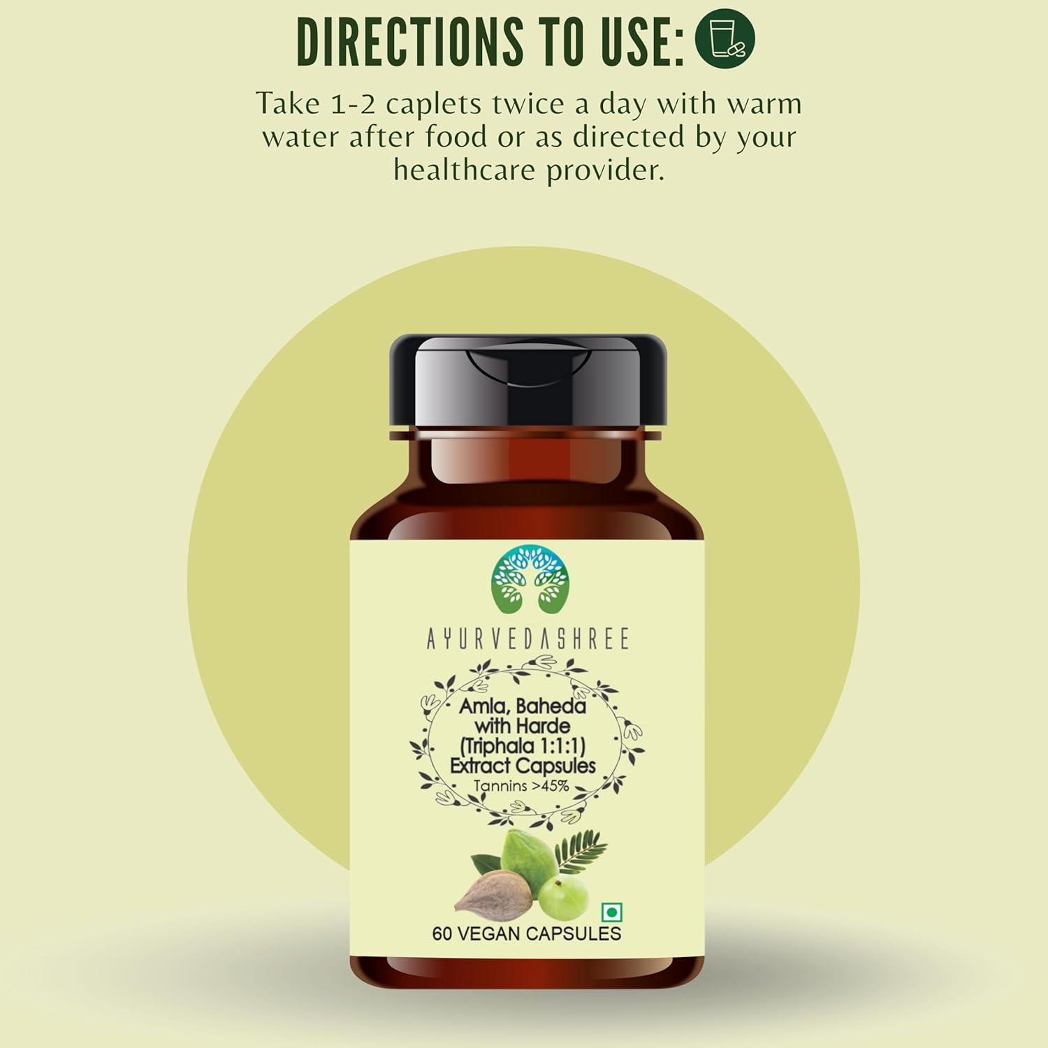 Triphala Extract 500mg - 60 Vegetarian Capsules | Amla, Baheda & Harad Extract | | All Natural | 100% Vegan | Gluten-Free | GMP Certified.