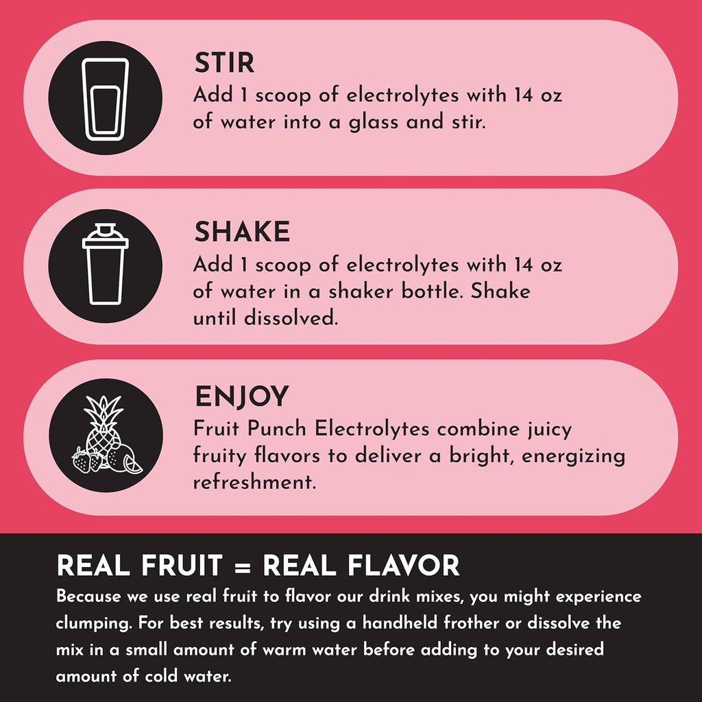 Fruit Punch Electrolytes – 30‑Serving Hydration Drink Mix with Coconut Water, Sea Salt, and Trace Minerals – Supports Hydration, Recovery, and Electrolyte Balance*