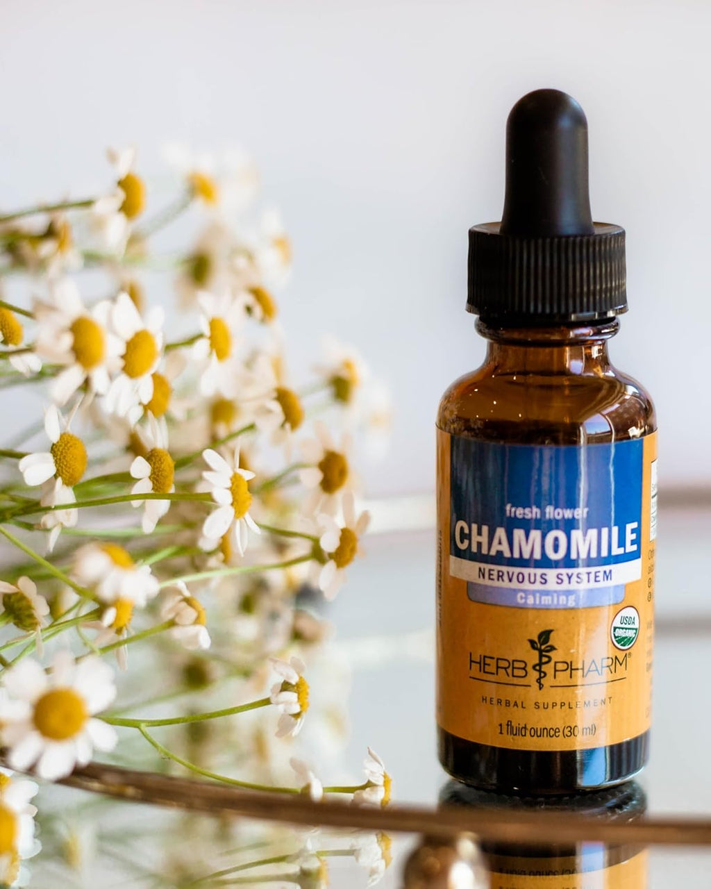 Herb Pharm Certified Organic Chamomile Liquid Extract for Calming Nervous System Support - 1 Ounce (DCHAM01)