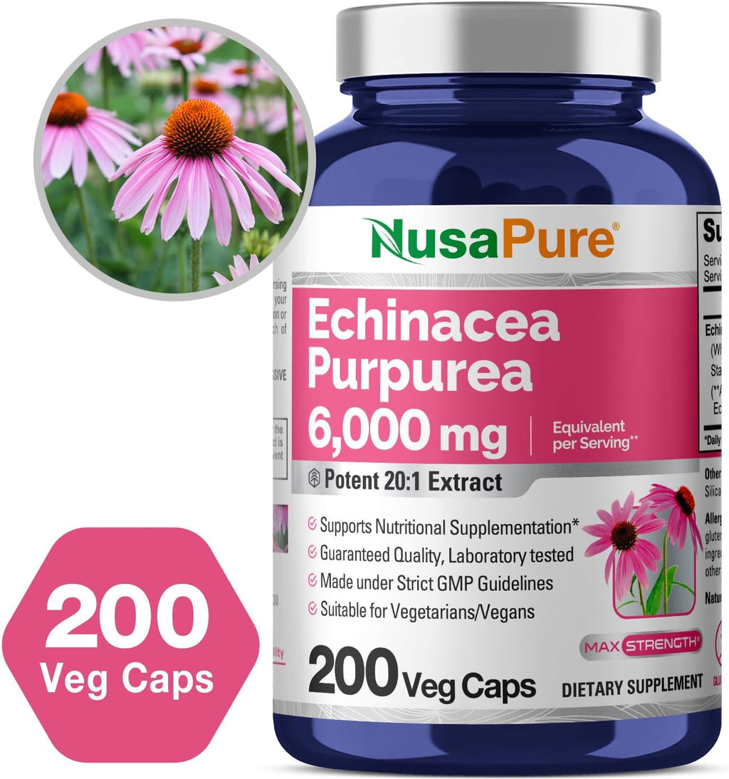 NusaPure Echinacea 20:1 Extract, 300 mg Equivalent to 6,000mg 200 Veggie Caps, Vegan, Non-GMO, Gluten Free Supplement (Pack of 2)