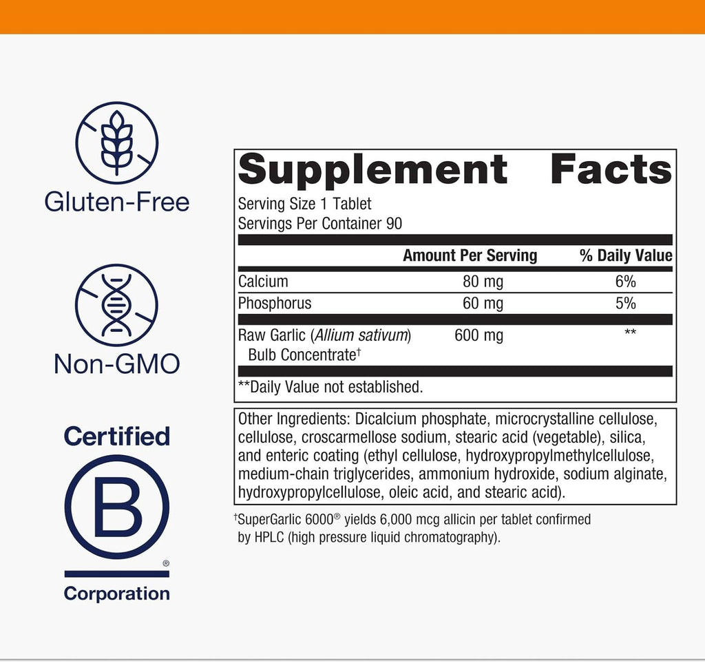 Metagenics SuperGarlic 6000 - Super Concentrated 6000 mcg Allicin - Supports Heart Health & Immune System* - Allicin Garlic Supplement - Non-GMO & Vegetarian - 90 Tablets
