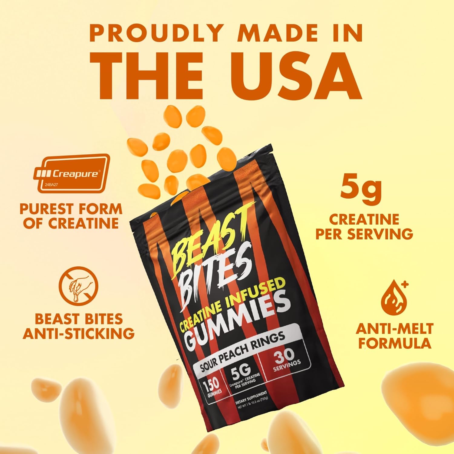 Creatine Infused Gummies - 5g Creapure Creatine Monohydrate Per Serving - NSF Certified for Sport - 30 Servings