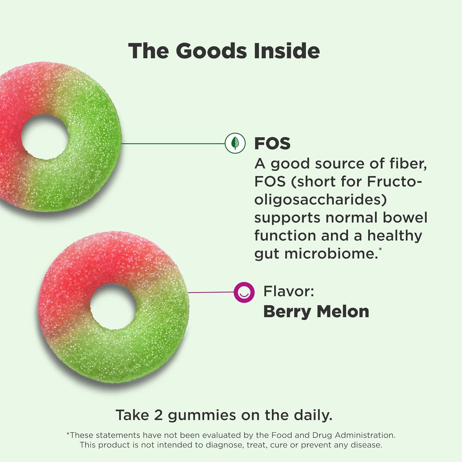 OLLY Fiber Gummy Rings, 5g Prebiotic Fiber, FOS (Fructo-oligosaccharides), Digestive Support, Berry Melon 50ct (Pack of 2)