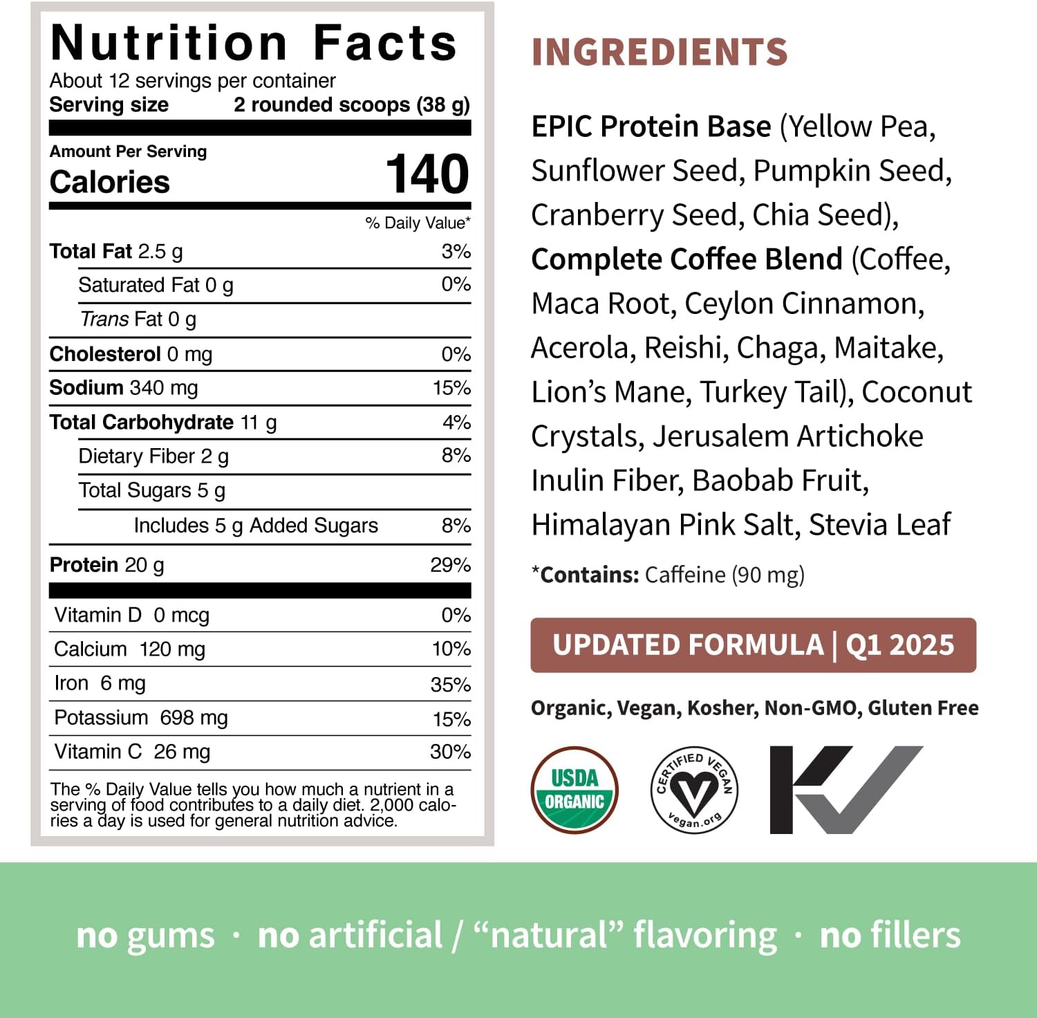 Sprout Living, Epic Protein, Plant Based Protein & Superfoods Powder, Complete Coffee | 20 Grams Organic Protein Powder, Adaptogens, Mushrooms, Vegan, Non-GMO, Gluten Free (1 Pound, 12 Servings)