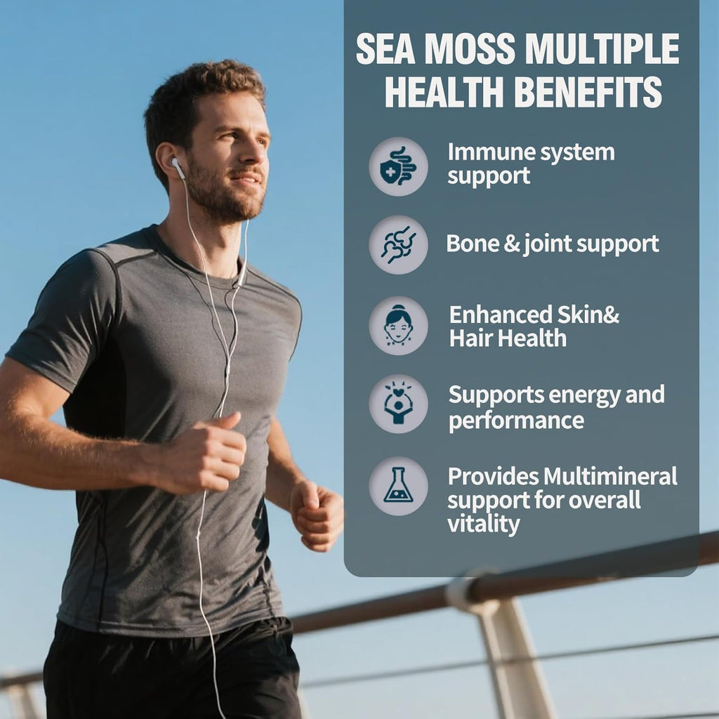 Sea Moss Capsules with Black Seed Oil, Ashwagandha for Immune System, Skin, Energy Sea Moss Supplement