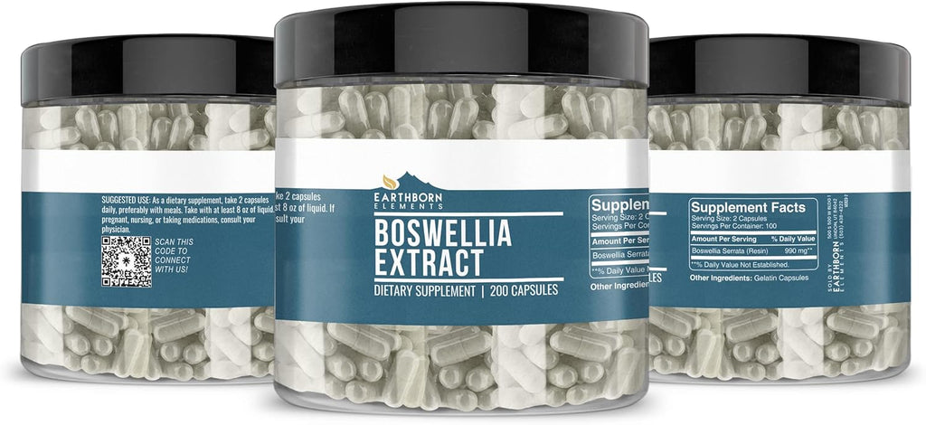 Earthborn Elements Boswellia Serrata Extract 200 Capsules, Pure & Undiluted, No Additives