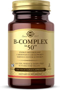 Solgar B-Complex “50”, 100 Vegetable Capsules - Energy Metabolism, Cardiovascular Support, Nervous System Support - Non-GMO, Vegan, Gluten Free, Dairy Free, Kosher - 100 Servings