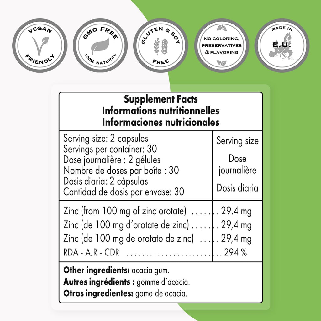 SuperSmart - Zinc Orotate Supplement 100mg per Day (High Absorption) - Enhanced Form | Non-GMO & Gluten Free - 60 Vegetarian Capsules