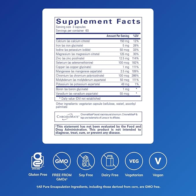 Pure Encapsulations Mineral 650 | Hypoallergenic Combination of Balanced Chelated|Minerals | 180 Capsules