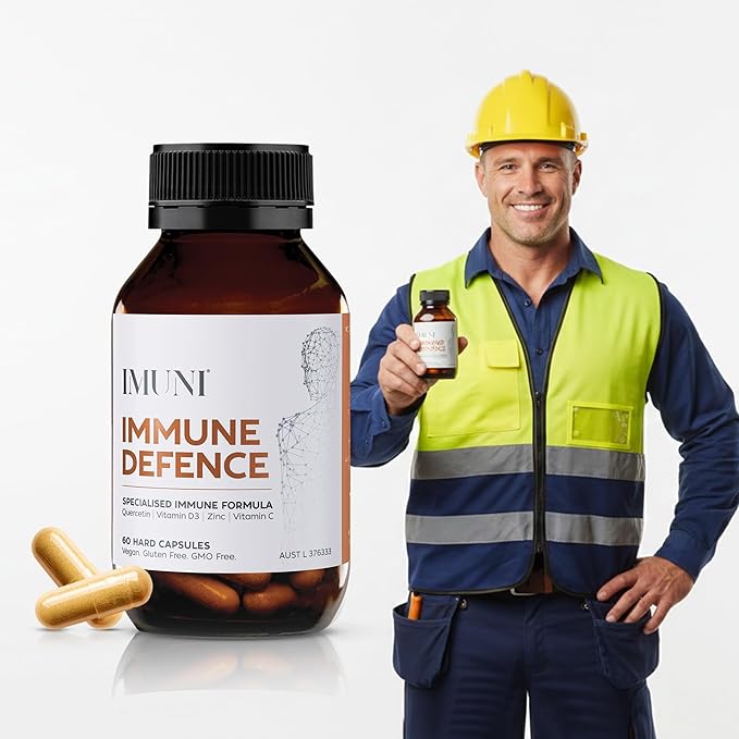 IMUNI Defense Support for Construction & Physical Labor – Daily Upper Respiratory & Wellness Formula with Quercetin, Vitamin C D and Zinc – 60 Capsules