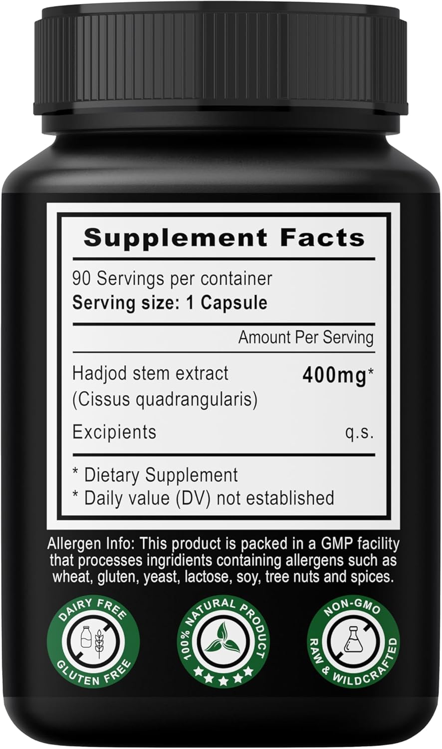Cissus Quadrangularis Extract Capsules | 90 Veg Caps 400mg | Hadjod | Strengthen Tendon & Bone Health | Natural Joint Support | Non-GMO & Gluten Free | Ayurvedic Supplement | 45 Days Supply