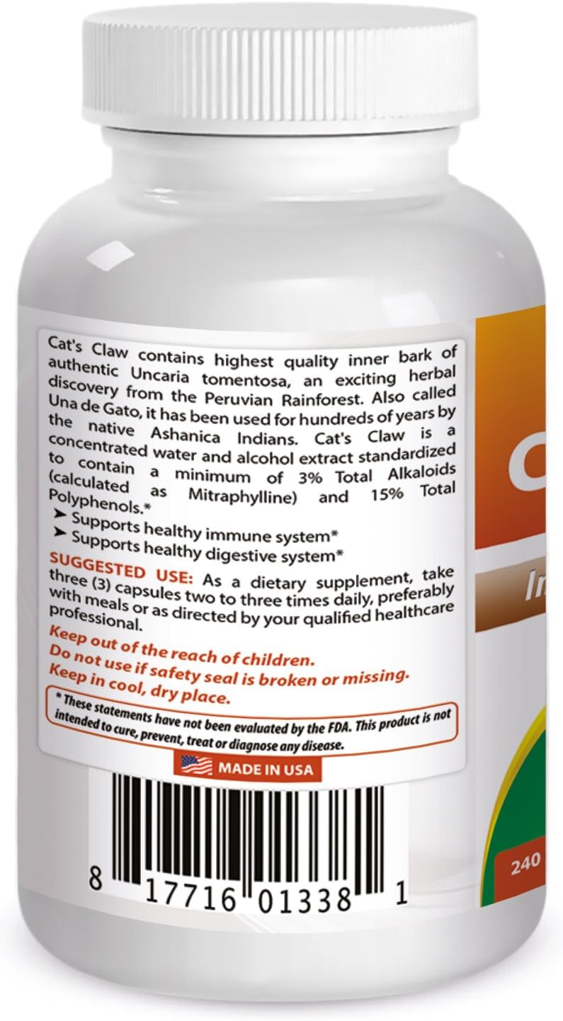 Best Naturals Cat's Claw Capsule, 500 mg, 240 Count