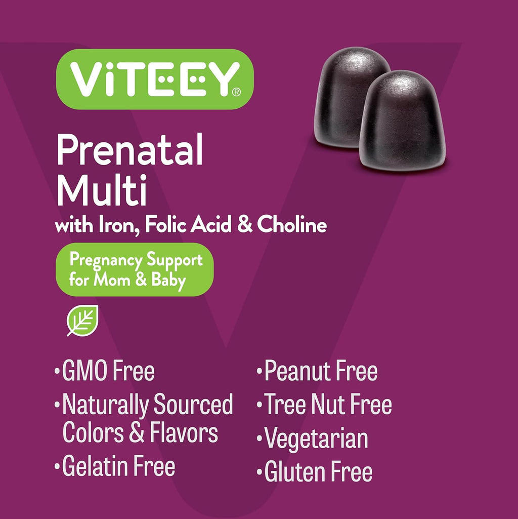 Viteey Prenatal Gummies for Women - Prenatal with Iron for Pregnancy with Choline & Folic Acid Gummies - Vegetarian, Gluten Free - 120 Count