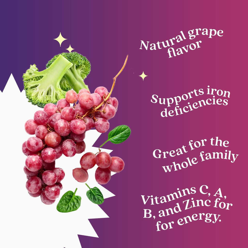 BeLive Iron Gummies - Multivitamin Iron Supplement with Vitamin C, A, B & Zinc, Supports Blood Oxygen, Vegan Supplements for Women, Men & Kids for Growth and Development - Grape Flavor | 2-Pack