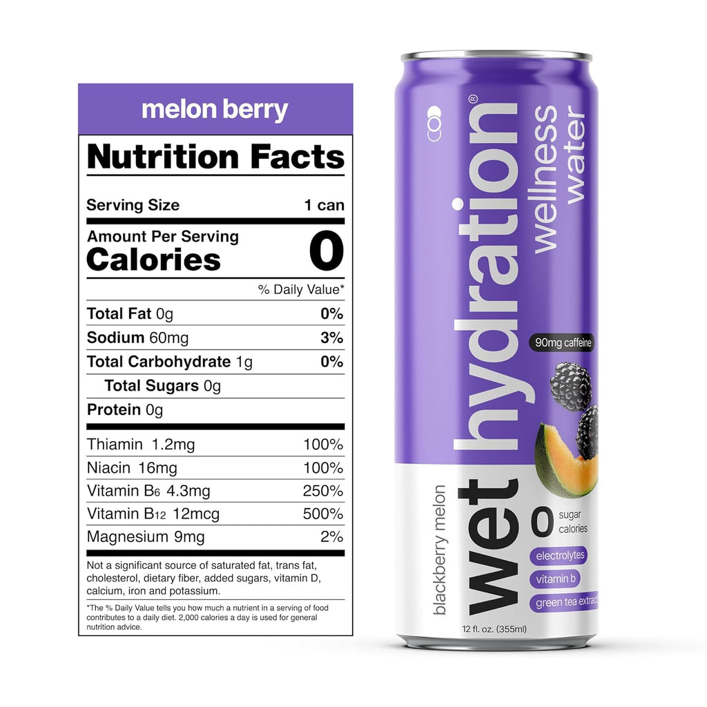 Zero Calorie, Functional Wellness Water - Blackberry Melon (12 Ounce Cans, Pack of 12) - Flavored Water, Hydration Drink, No Sugar, No Artificial Ingredients, Zero Calories (Packaging May Vary)