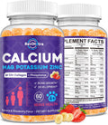 Calcium Potassium Magnesium Gummies for Kids & Adults, Magnesium Potassium Calcium Supplement for Kids, Sleep, Bone Strength, Density Support, Sugar Free, Juice Banana & Strawberry Flavor, 60 Gummies
