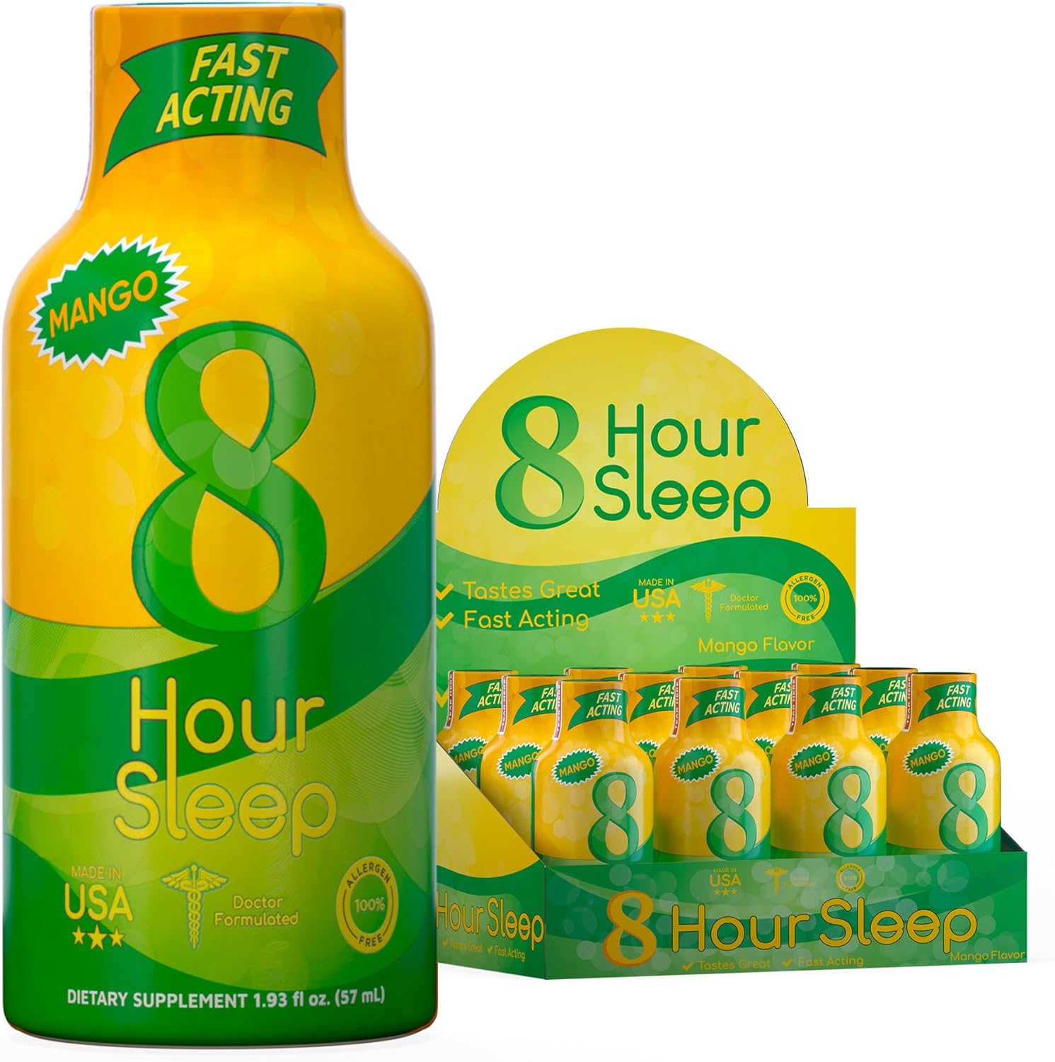 Vitamin Energy 8 Hour Sleep Shot Mango 10 Pack, Melatonin, 5-HTP, GABA, Valerian, Lavender, Nighttime Relaxation & Sleep Support Supplement, Zero Sugar, Vegan, Gluten-Free, Kosher, 1.93 fl oz