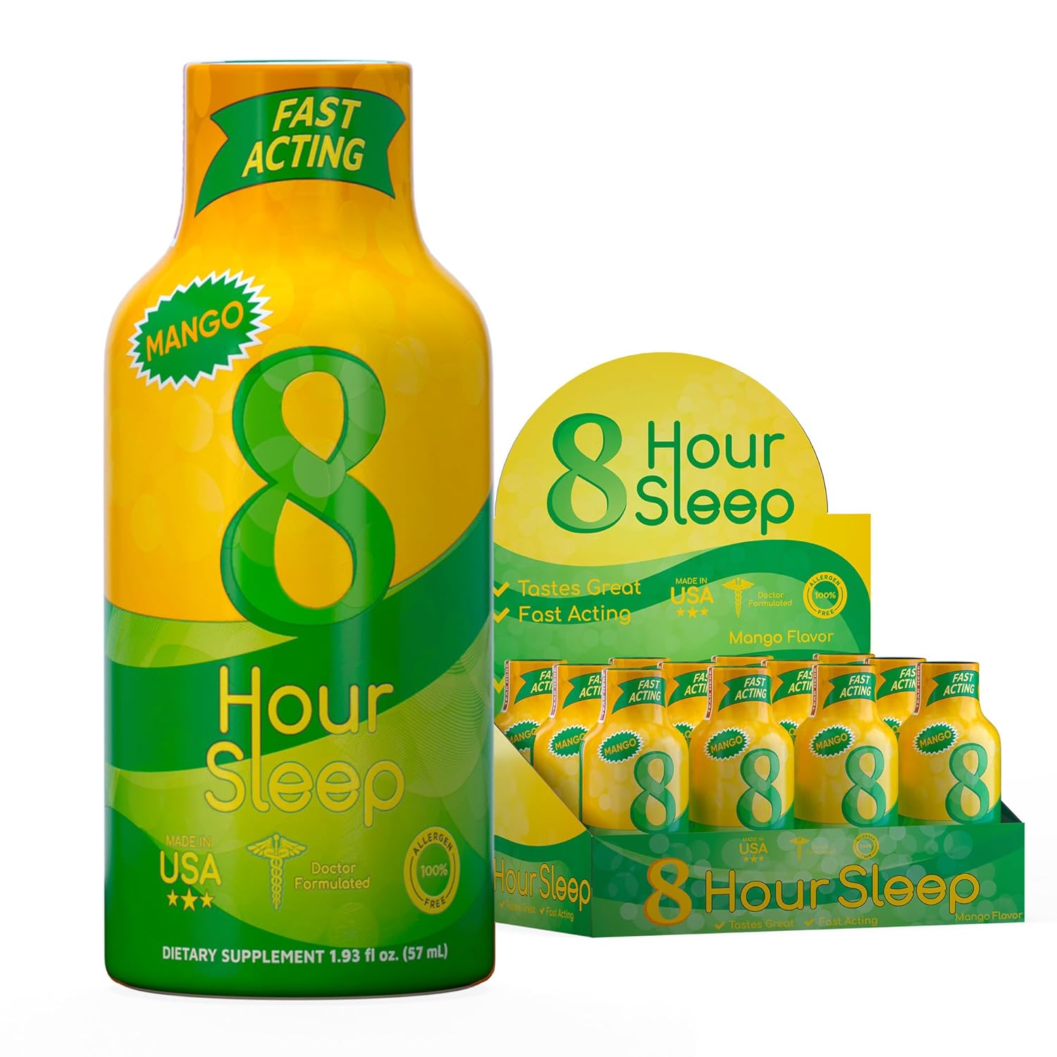 Vitamin Energy 8 Hour Sleep Shot Mango 12 Pack, Melatonin, 5-HTP, GABA, Valerian, Lavender, Nighttime Relaxation & Sleep Support Supplement, Zero Sugar, Vegan, Gluten-Free, Kosher, 1.93 fl oz