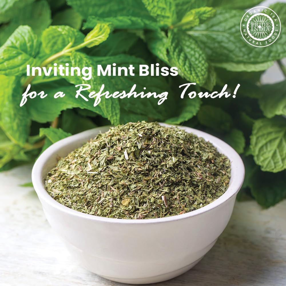 Pride of India – Mint Leaf Whole – Cut & Sifted for Convenience of Use – Good for Culinary Uses – Ideal for Tea/Beverages – Easy to Use – 1 oz. Small Dual Sifter Bottle