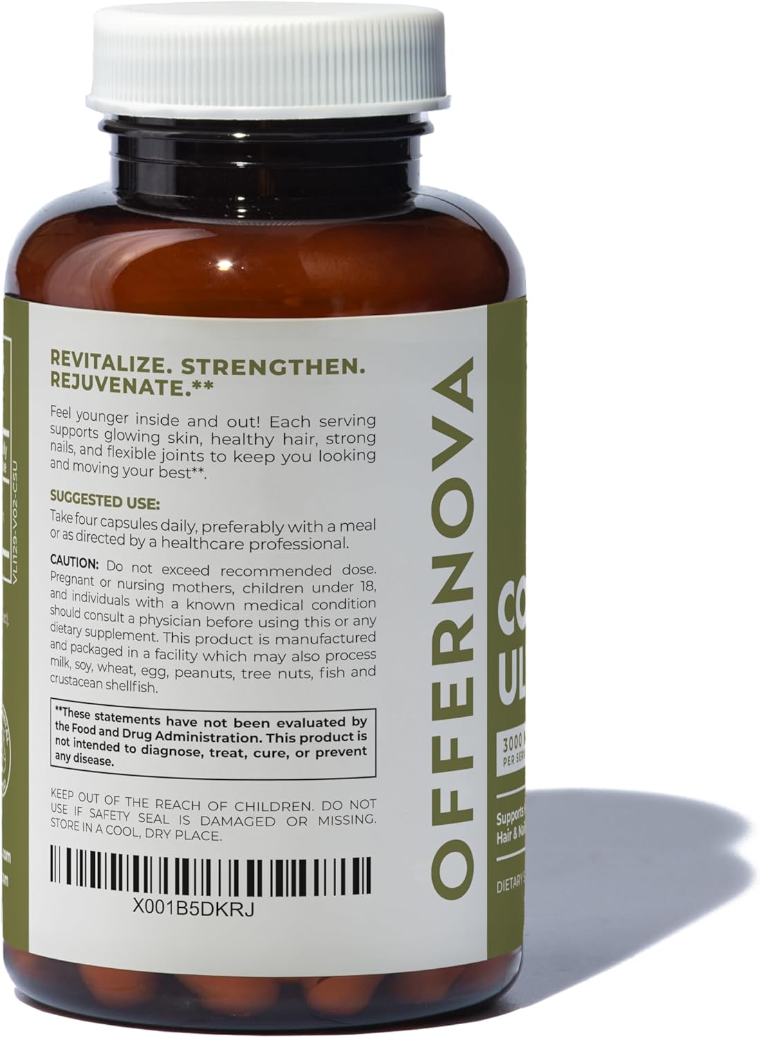 Offernova Collagen Ultra Hydrolyzed Collagen Supplements - 3000mg Anti Aging Bovine Collagen Peptides for Healthy Joints, Bones, Hair and Skin. Pastilla de Colageno Hidrolizado, 90 Capsules
