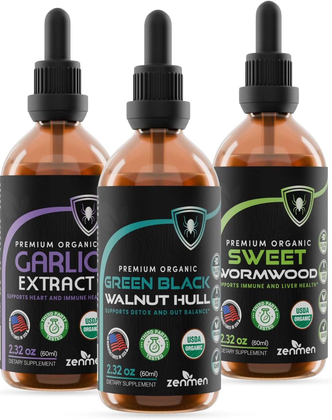 Zenmen Herbal Cleanse Tincture - Green Black Walnut, Sweet Wormwood & Garlic Bundle
