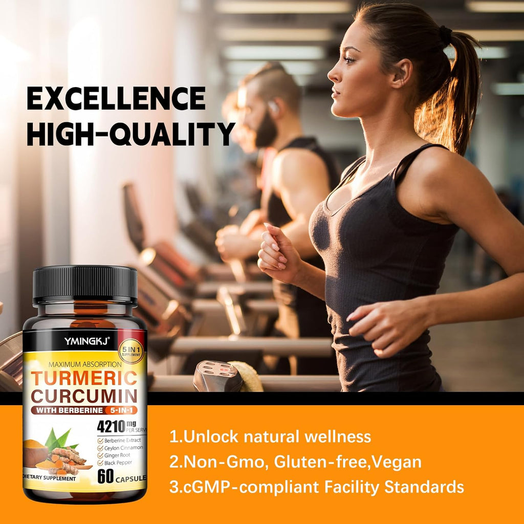 Turmeric Curcumin Supplement with Black Pepper & Bioactive Botanicals, Turmeric,Ginger,Berberine,Ceylon Cinnamon, – Premium Organic Supplement for Daily Wellness Support 60 Capsules 2 Pack